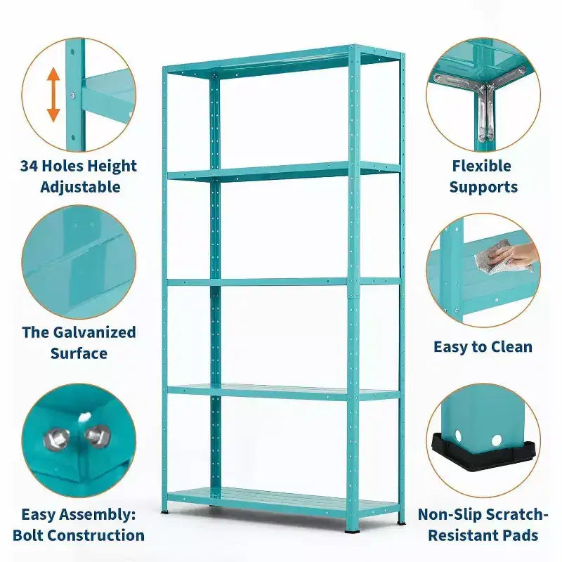 Étagère de rangement à 5 niveaux, étagères métalliques pour le stockage, étagères de garage réglables, support de rangement robuste, étagère de garde-manger, étagère de cuisine