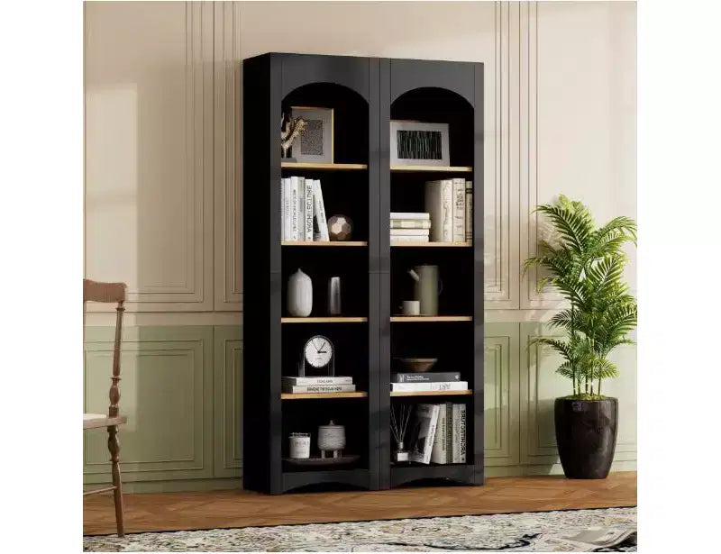71 TV Farmhouse Cabinet, Wood-Grain Bookshelf with Adjustable Shelves, Multi-Functional Storage for Living Room, Bedroom, Home Office