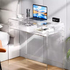 Table en acrylique VEVOR, table d'appoint transparente à 2 niveaux avec étagère de rangement, bureau latéral rectangulaire moderne en acrylique, table de chevet épaisse, 40 x 85 x 75 cm, transparente