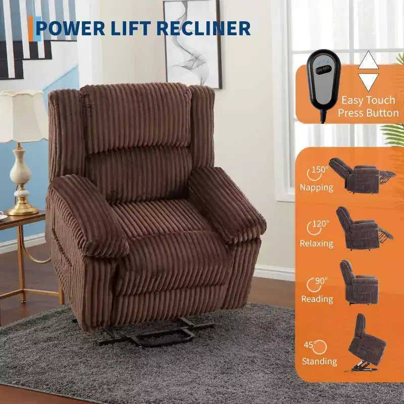 Canapé inclinable, fauteuil releveur inclinable avec chauffage et massage - Siège rembourré moelleux avec soutien dorsal et accoudoirs, conçu pour les personnes âgées et à mobilité réduite.