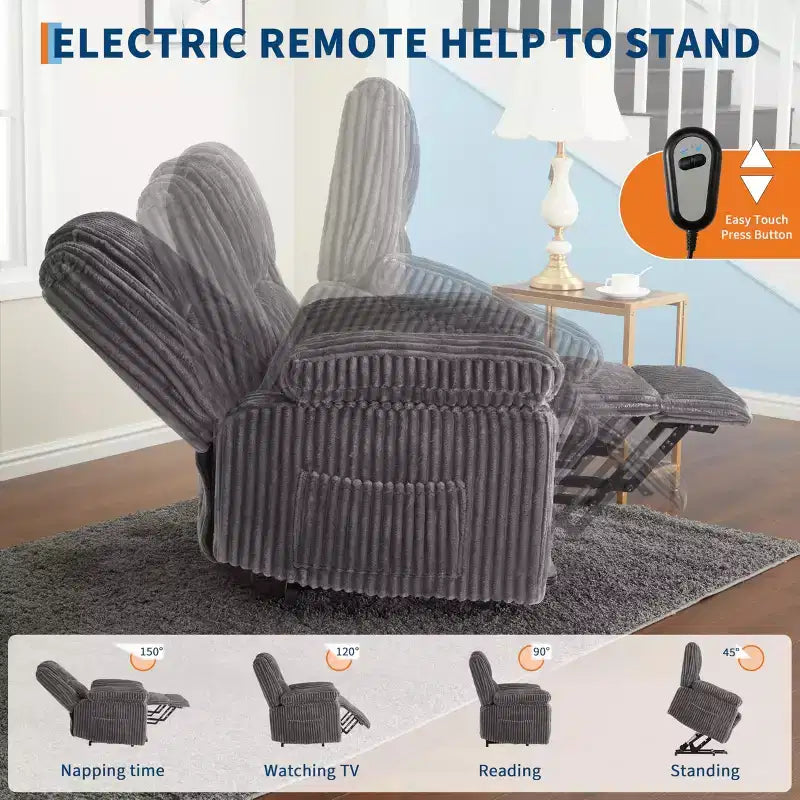 Canapé inclinable, fauteuil releveur inclinable avec chauffage et massage - Siège rembourré moelleux avec soutien dorsal et accoudoirs, conçu pour les personnes âgées et à mobilité réduite.