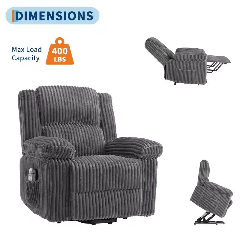 Canapé inclinable, fauteuil releveur inclinable avec chauffage et massage - Siège rembourré moelleux avec soutien dorsal et accoudoirs, conçu pour les personnes âgées et à mobilité réduite.