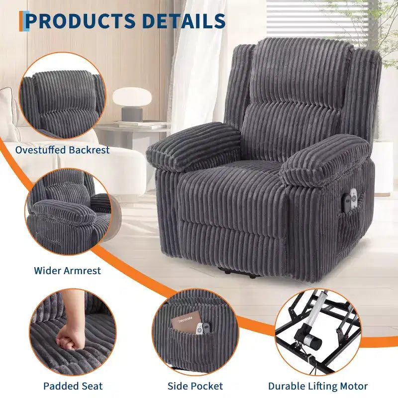 Canapé inclinable, fauteuil releveur inclinable avec chauffage et massage - Siège rembourré moelleux avec soutien dorsal et accoudoirs, conçu pour les personnes âgées et à mobilité réduite.