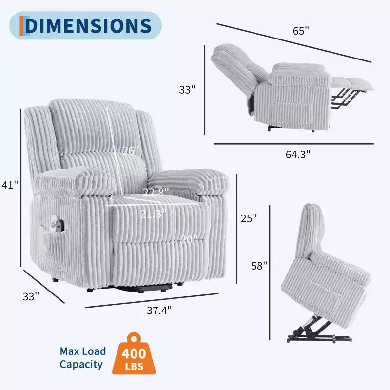 Canapé inclinable, fauteuil releveur inclinable avec chauffage et massage - Siège rembourré moelleux avec soutien dorsal et accoudoirs, conçu pour les personnes âgées et à mobilité réduite.