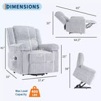 Canapé inclinable, fauteuil releveur inclinable avec chauffage et massage - Siège rembourré moelleux avec soutien dorsal et accoudoirs, conçu pour les personnes âgées et à mobilité réduite.