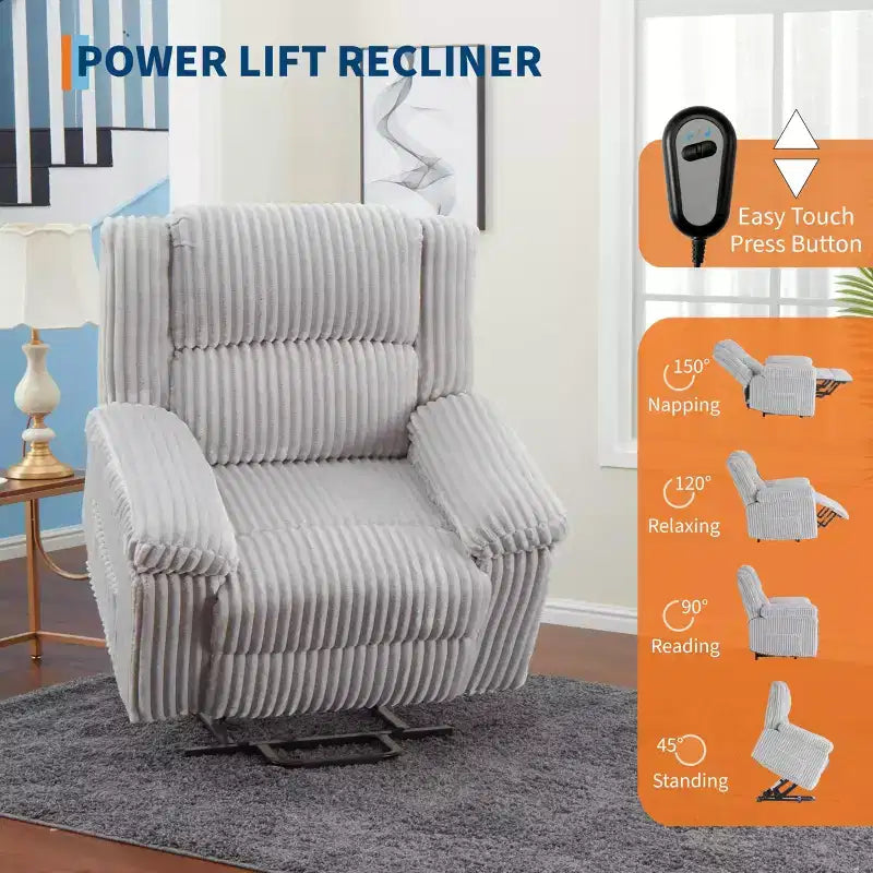 Canapé inclinable, fauteuil releveur inclinable avec chauffage et massage - Siège rembourré moelleux avec soutien dorsal et accoudoirs, conçu pour les personnes âgées et à mobilité réduite.