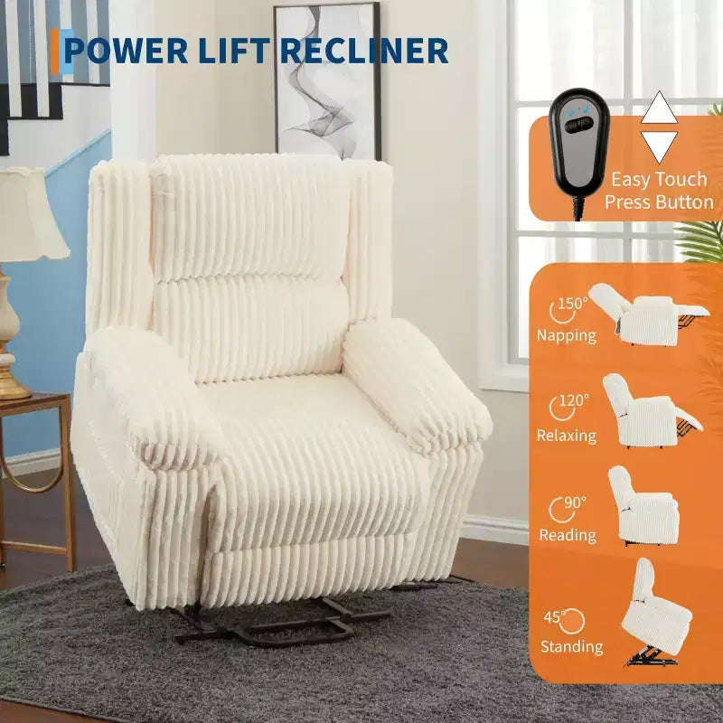 Canapé inclinable, fauteuil releveur inclinable avec chauffage et massage - Siège rembourré moelleux avec soutien dorsal et accoudoirs, conçu pour les personnes âgées et à mobilité réduite.