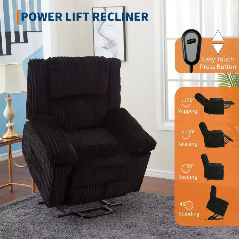 Canapé inclinable, fauteuil releveur inclinable avec chauffage et massage - Siège rembourré moelleux avec soutien dorsal et accoudoirs, conçu pour les personnes âgées et à mobilité réduite.