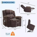Canapé inclinable, fauteuil releveur inclinable avec chauffage et massage - Siège rembourré moelleux avec soutien dorsal et accoudoirs, conçu pour les personnes âgées et à mobilité réduite.