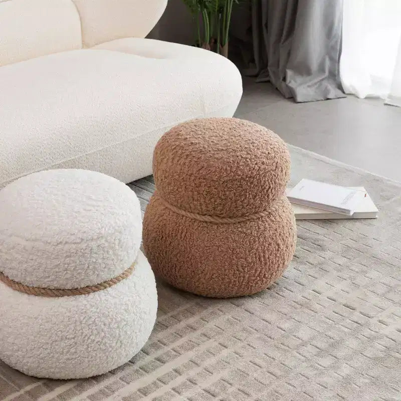 TUYOHW 17.3 Chic Bonhomme de neige Tabouret,Mignon Repose-pieds Tabouret,Ottoman d'appoint pour Salon,Repose-pieds Plissé en Brocart avec 150lbs Capacité