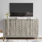 TUYOHW Gray Buffet Cabinet,Storage Sideboard with 4 Diamond Relief Doors,Adjustable Shelves,Cabinet for Living Room,Dining Room,Kitchen,Entryway