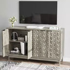 TUYOHW Buffet gris, buffet de rangement avec 4 portes à relief diamant, étagères réglables, armoire pour salon, salle à manger, cuisine, entrée