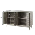 TUYOHW Buffet gris, buffet de rangement avec 4 portes à relief diamant, étagères réglables, armoire pour salon, salle à manger, cuisine, entrée