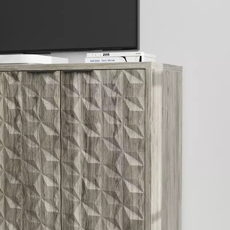 TUYOHW Buffet gris, buffet de rangement avec 4 portes à relief diamant, étagères réglables, armoire pour salon, salle à manger, cuisine, entrée