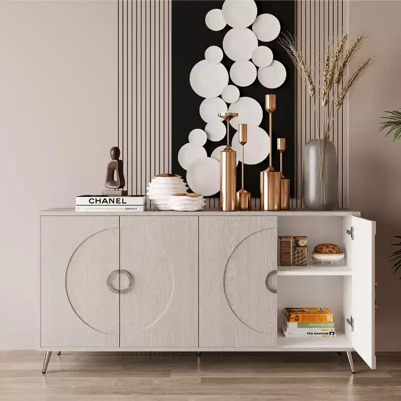 TUYOHW Buffet 4 Portes Laqué en Bois, Meuble de Rangement avec Boutons Dorés, Étagères Réglables, Console pour Salon, Salle à Manger