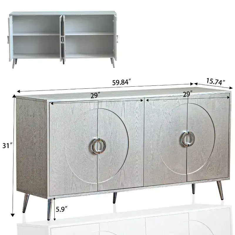 TUYOHW Buffet 4 Portes Laqué en Bois, Meuble de Rangement avec Boutons Dorés, Étagères Réglables, Console pour Salon, Salle à Manger