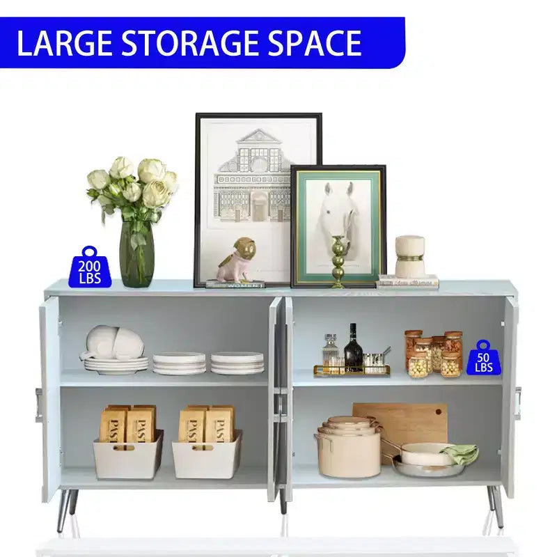 TUYOHW Buffet 4 Portes Laqué en Bois, Meuble de Rangement avec Boutons Dorés, Étagères Réglables, Console pour Salon, Salle à Manger