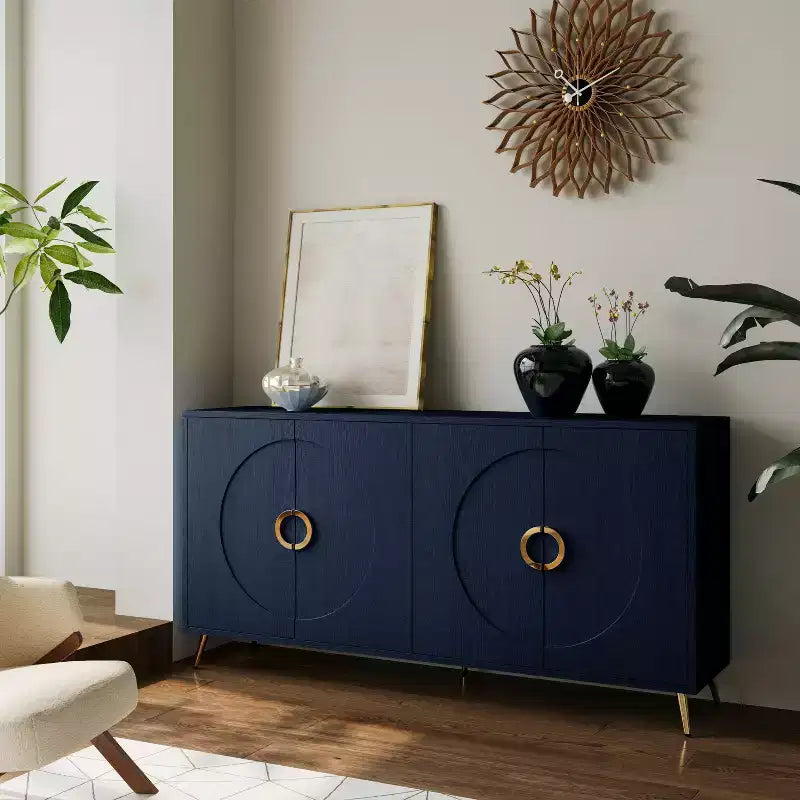 TUYOHW Buffet 4 Portes Laqué en Bois, Meuble de Rangement avec Boutons Dorés, Étagères Réglables, Console pour Salon, Salle à Manger