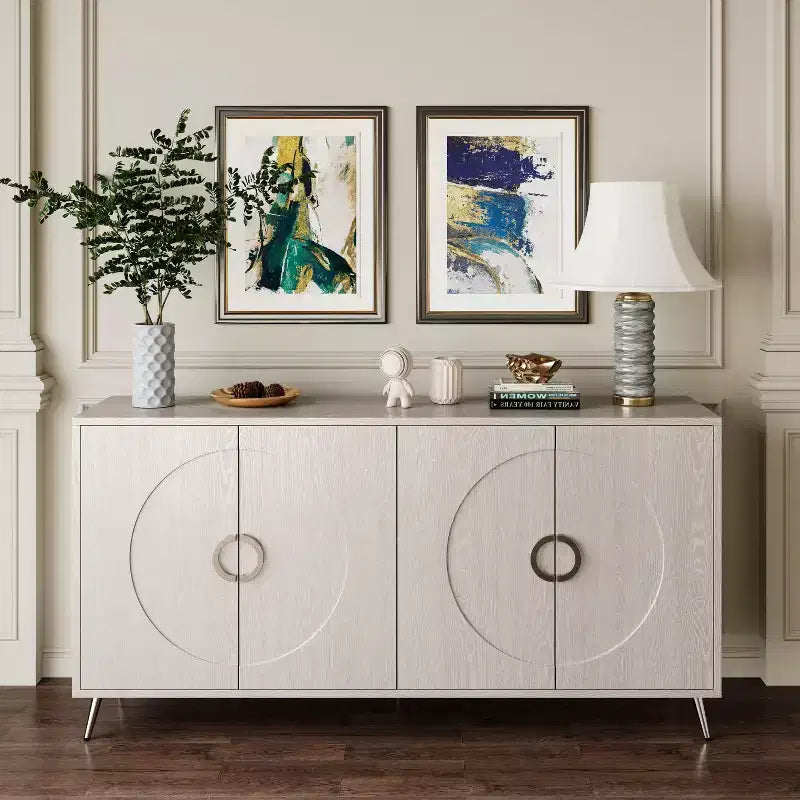 TUYOHW Buffet 4 Portes Laqué en Bois, Meuble de Rangement avec Boutons Dorés, Étagères Réglables, Console pour Salon, Salle à Manger