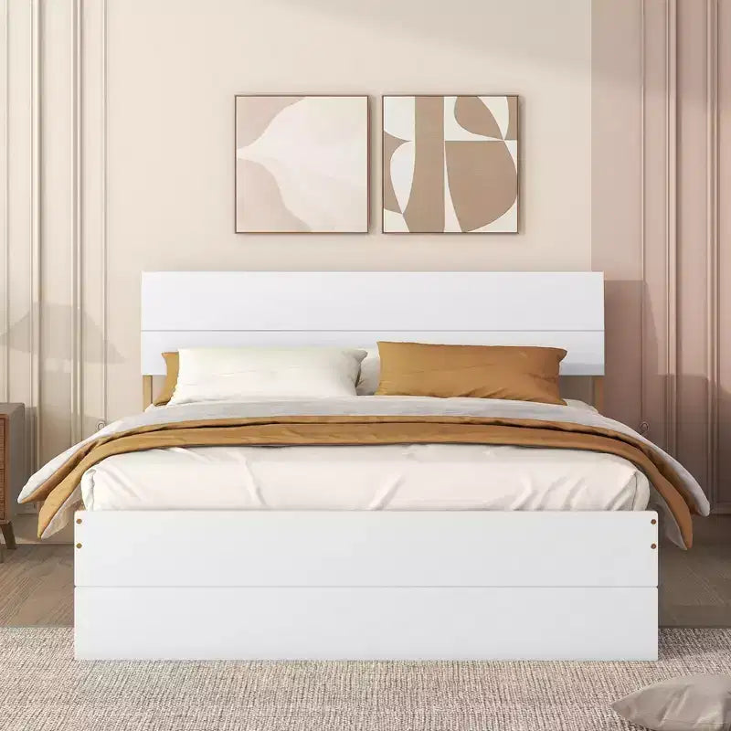 Lit plateforme Bellemave avec tiroirs, Cadre de lit plateforme en bois massif avec tête et pied de lit pour chambre à coucher
