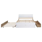 Lit plateforme Bellemave avec tiroirs, Cadre de lit plateforme en bois massif avec tête et pied de lit pour chambre à coucher