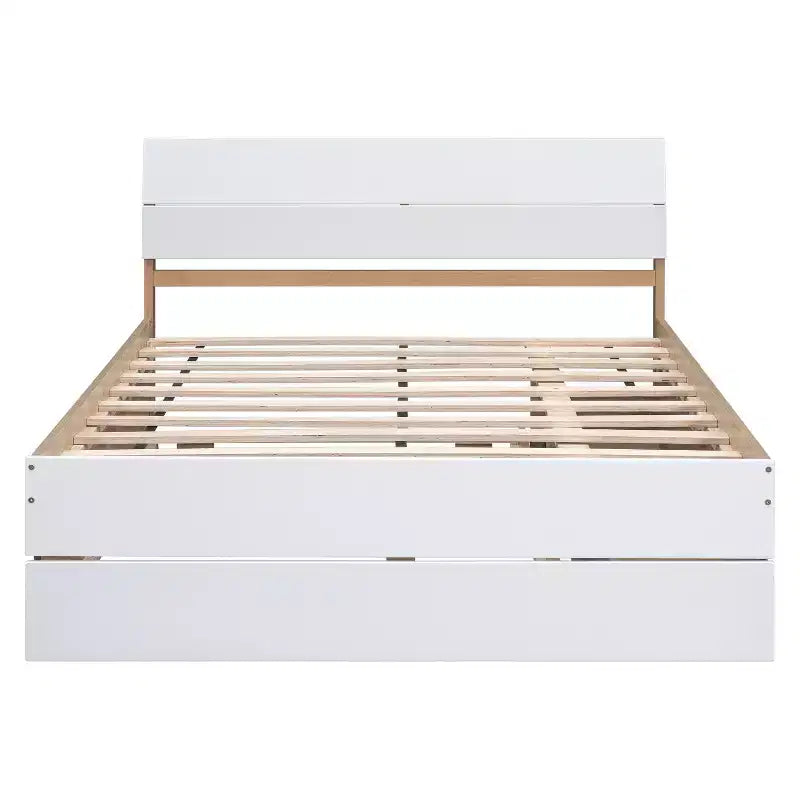 Lit plateforme Bellemave avec tiroirs, Cadre de lit plateforme en bois massif avec tête et pied de lit pour chambre à coucher