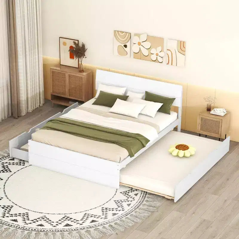 Lit plateforme Bellemave avec tiroirs, Cadre de lit plateforme en bois massif avec tête et pied de lit pour chambre à coucher