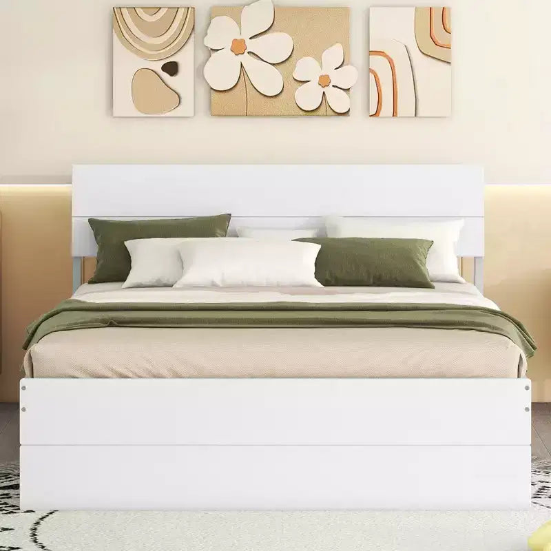 Lit plateforme Bellemave avec tiroirs, Cadre de lit plateforme en bois massif avec tête et pied de lit pour chambre à coucher