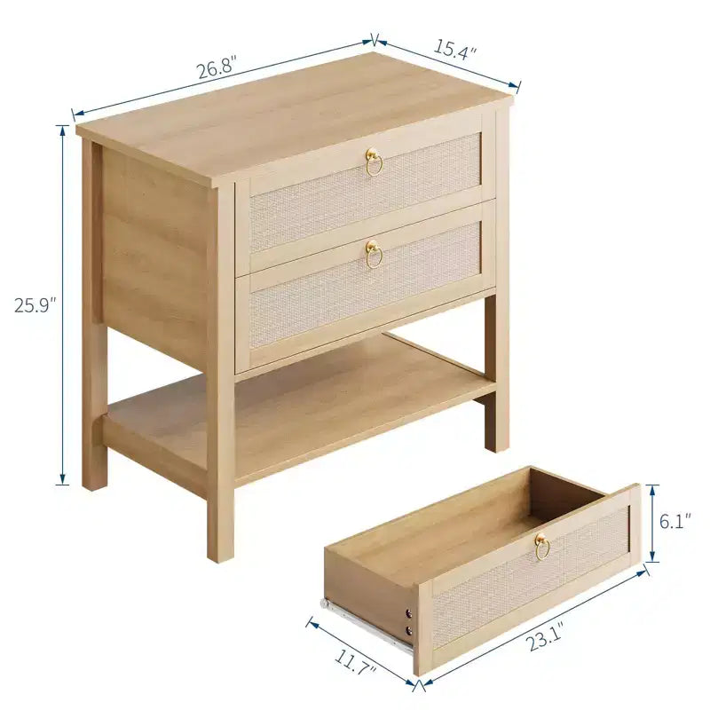 Lot de 2 tables de chevet en rotin, table de chevet bohème avec 2 tiroirs et étagère de rangement, table de chevet de ferme moderne, tables d'appoint pour salon, chambre à coucher