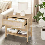 Lot de 2 tables de chevet en rotin, table de chevet bohème avec 2 tiroirs et étagère de rangement, table de chevet de ferme moderne, tables d'appoint pour salon, chambre à coucher