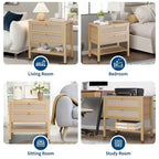 Lot de 2 tables de chevet en rotin, table de chevet bohème avec 2 tiroirs et étagère de rangement, table de chevet de ferme moderne, tables d'appoint pour salon, chambre à coucher