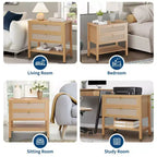 Lot de 2 tables de chevet en rotin, table de chevet bohème avec 2 tiroirs et étagère de rangement, table de chevet de ferme moderne, tables d'appoint pour salon, chambre à coucher