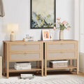 Set of 2 Rattan Night Stand,Boho Nightstand with 2 Drawers and Storage Shelf, Modern Farmhouse Nightstand, Side Tables for Living Room, Bedroom