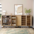 Meuble à chaussures de 117 cm avec porte cannelée, rangement à 5 niveaux avec 4 étagères réglables, banc à chaussures rustique pour entrée, couloir, salon