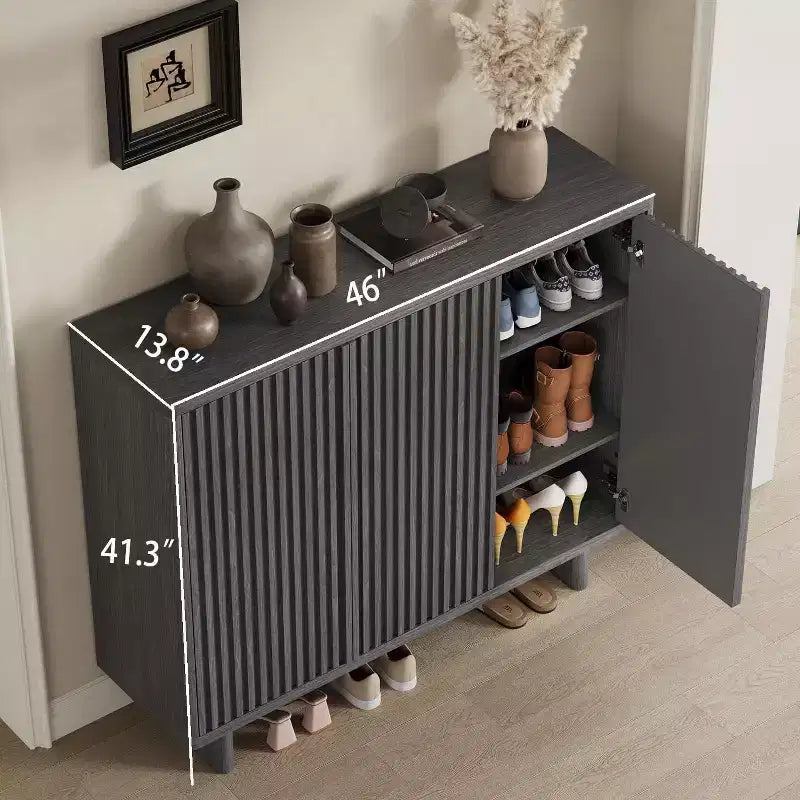 Meuble à chaussures de 117 cm avec porte cannelée, rangement à 5 niveaux avec 4 étagères réglables, banc à chaussures rustique pour entrée, couloir, salon