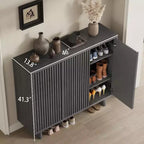Meuble à chaussures de 117 cm avec porte cannelée, rangement à 5 niveaux avec 4 étagères réglables, banc à chaussures rustique pour entrée, couloir, salon
