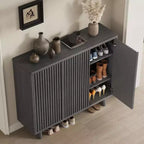 Meuble à chaussures de 117 cm avec porte cannelée, rangement à 5 niveaux avec 4 étagères réglables, banc à chaussures rustique pour entrée, couloir, salon