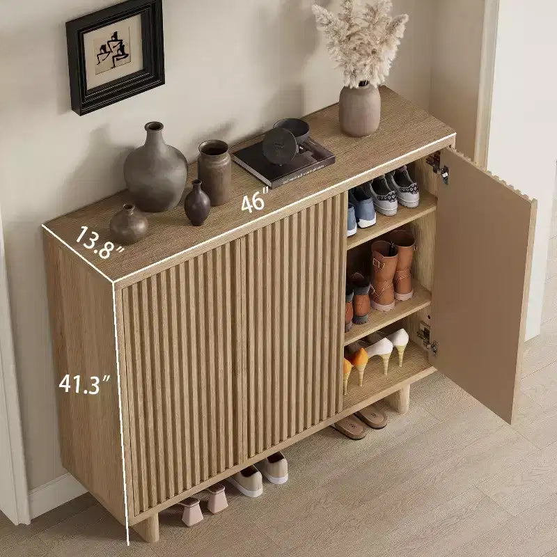 Meuble à chaussures de 117 cm avec porte cannelée, rangement à 5 niveaux avec 4 étagères réglables, banc à chaussures rustique pour entrée, couloir, salon