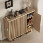 Meuble à chaussures de 117 cm avec porte cannelée, rangement à 5 niveaux avec 4 étagères réglables, banc à chaussures rustique pour entrée, couloir, salon