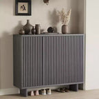 46 Inch Shoe Cabinet with Fluted Door, 5-Tier Storage with 4 Adjustable Shelves, Rustic Entryway Shoe Bench for Hallway, Living room