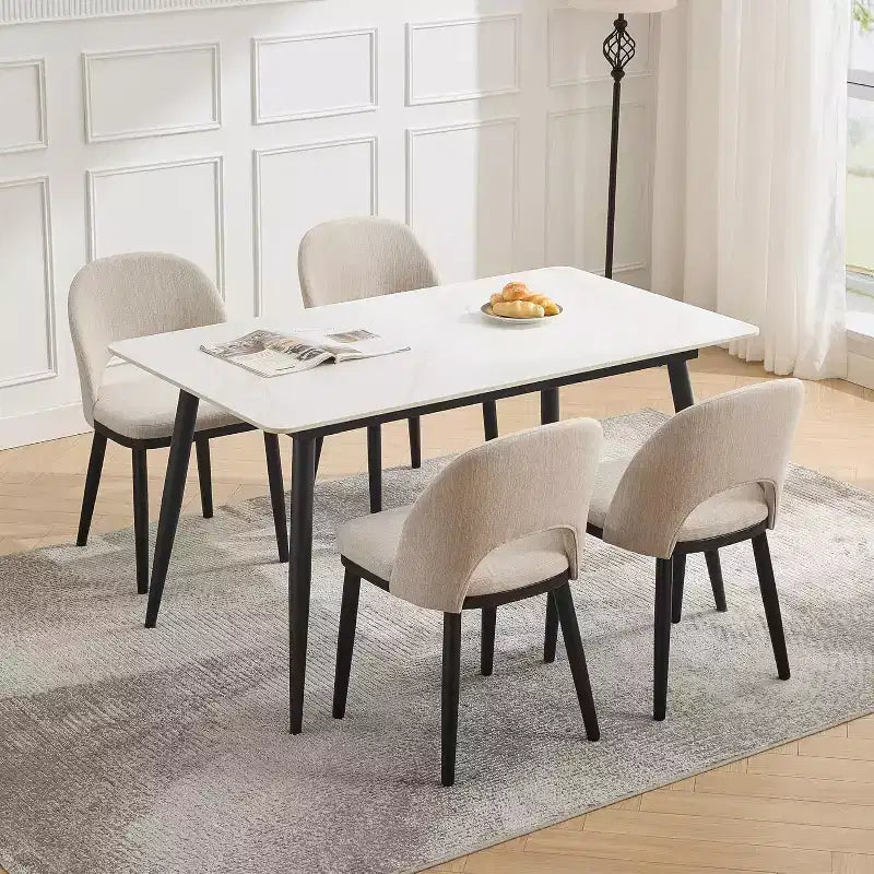Chaises de salle à manger en bois, chaise de salle à manger de cuisine rembourrée, chaise de salle à manger moderne en tissu lin pour le salon, beige