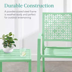 Ensemble bistrot extérieur empilable 3 pièces table et 2 chaises, meubles modernes en fer forgé avec dossier festonné pour jardin ou véranda