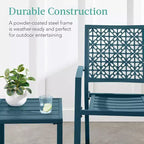 Ensemble bistrot extérieur empilable 3 pièces table et 2 chaises, meubles modernes en fer forgé avec dossier festonné pour jardin ou véranda