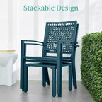 Ensemble bistrot extérieur empilable 3 pièces table et 2 chaises, meubles modernes en fer forgé avec dossier festonné pour jardin ou véranda