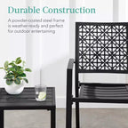 Ensemble bistrot extérieur empilable 3 pièces table et 2 chaises, meubles modernes en fer forgé avec dossier festonné pour jardin ou véranda