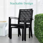 Ensemble bistrot extérieur empilable 3 pièces table et 2 chaises, meubles modernes en fer forgé avec dossier festonné pour jardin ou véranda