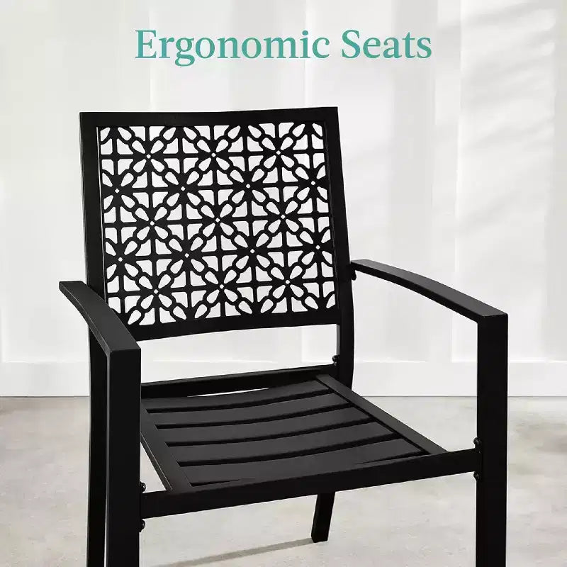 Ensemble bistrot extérieur empilable 3 pièces table et 2 chaises, meubles modernes en fer forgé avec dossier festonné pour jardin ou véranda