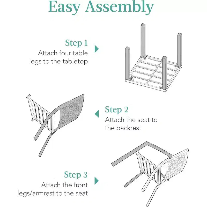 Ensemble bistrot extérieur empilable 3 pièces table et 2 chaises, meubles modernes en fer forgé avec dossier festonné pour jardin ou véranda