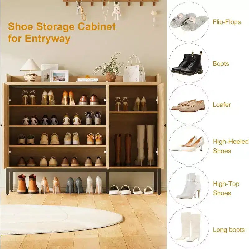 Armoire en rotin à 3 portes, organisateur de rangement pour chaussures avec étagères réglables, armoire de rangement 7 niveaux non encastrée pour entrée, couloir, salon