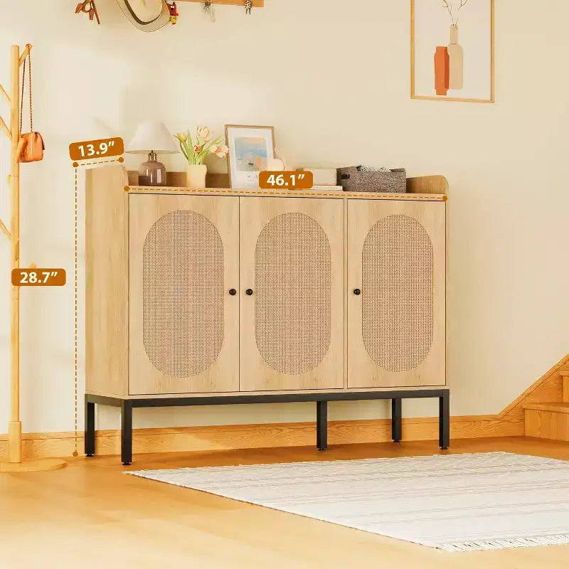 Armoire en rotin à 3 portes, organisateur de rangement pour chaussures avec étagères réglables, armoire de rangement 7 niveaux non encastrée pour entrée, couloir, salon